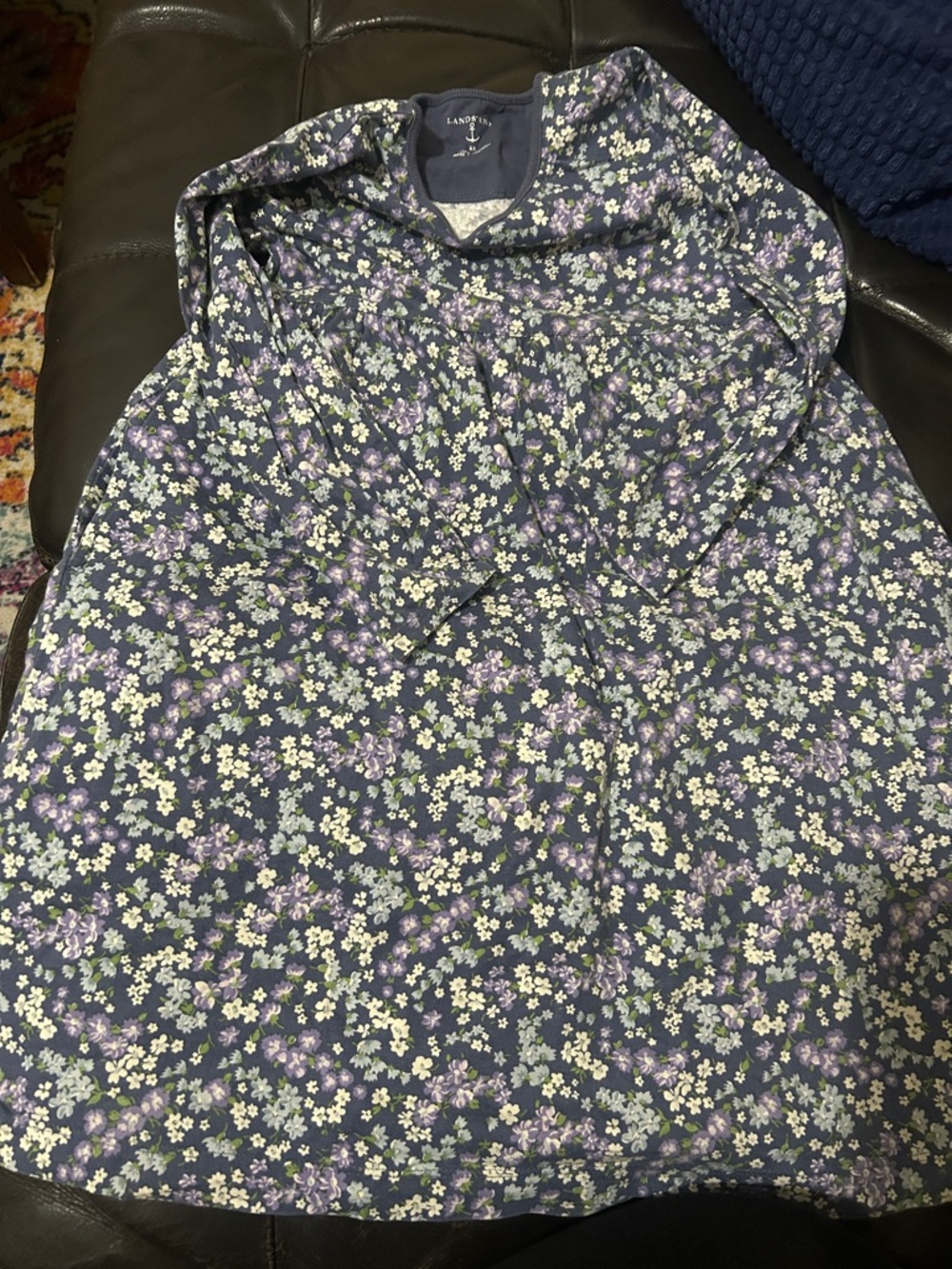 Lands' End Navy Floral Hooded Tunic Dress